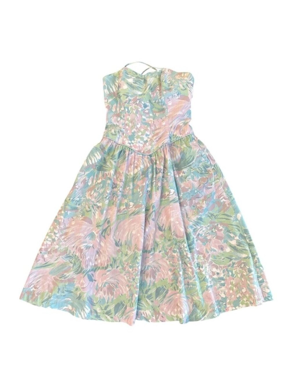 Vintage 90s Floral Pastel Spaghetti Strap Dress Empire Waist Cotton Blend Size M